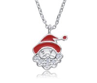  Santa Claus Red Enamel With Crystal Silver Necklace SPE-5233